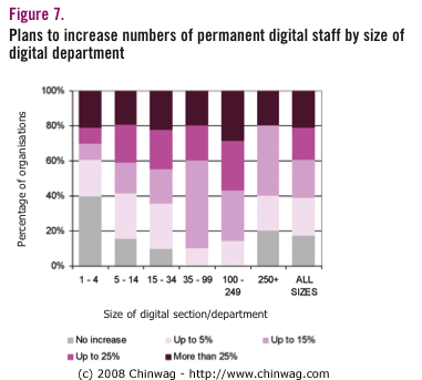 Figure 7 - Plans to increase numbers of permanent digital staff by size of digital department
